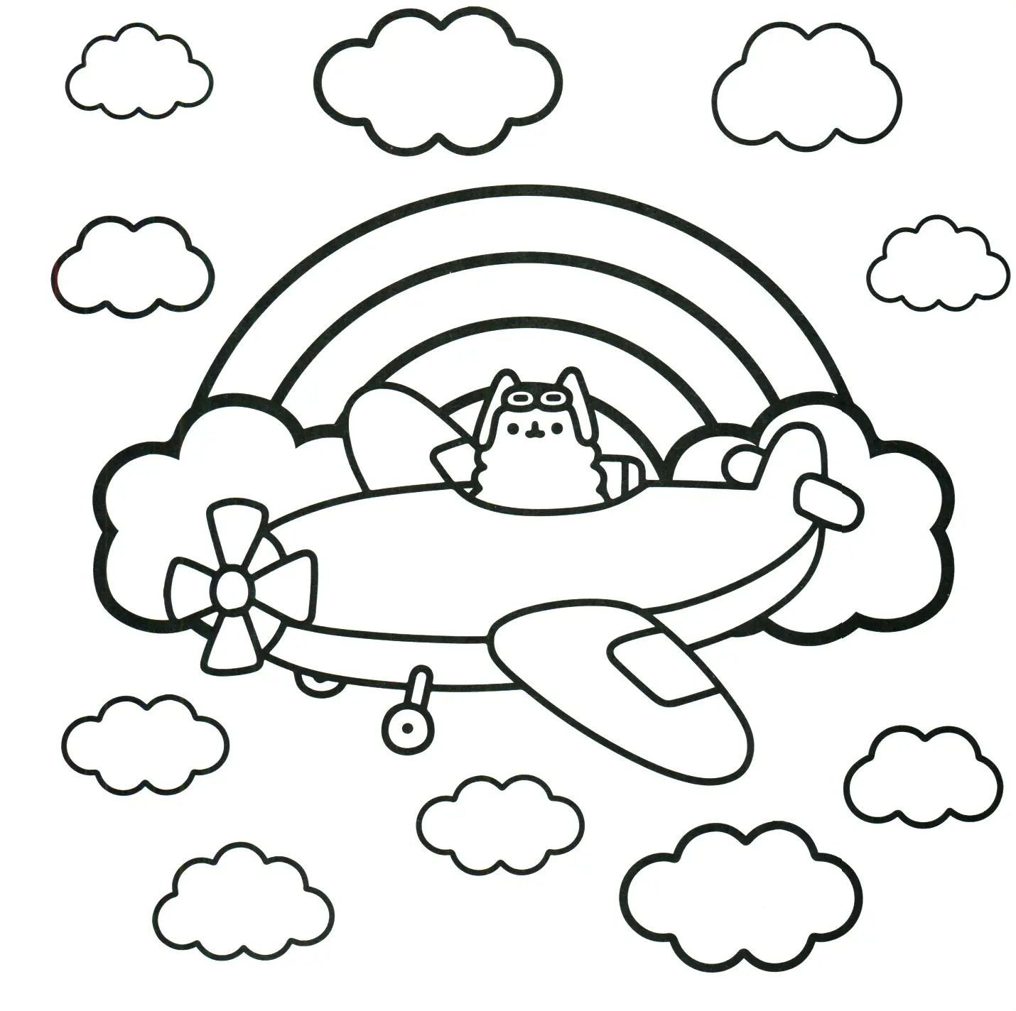 Coloriage Pusheen Dans Un Avion Pilote - Pusheen à imprimer