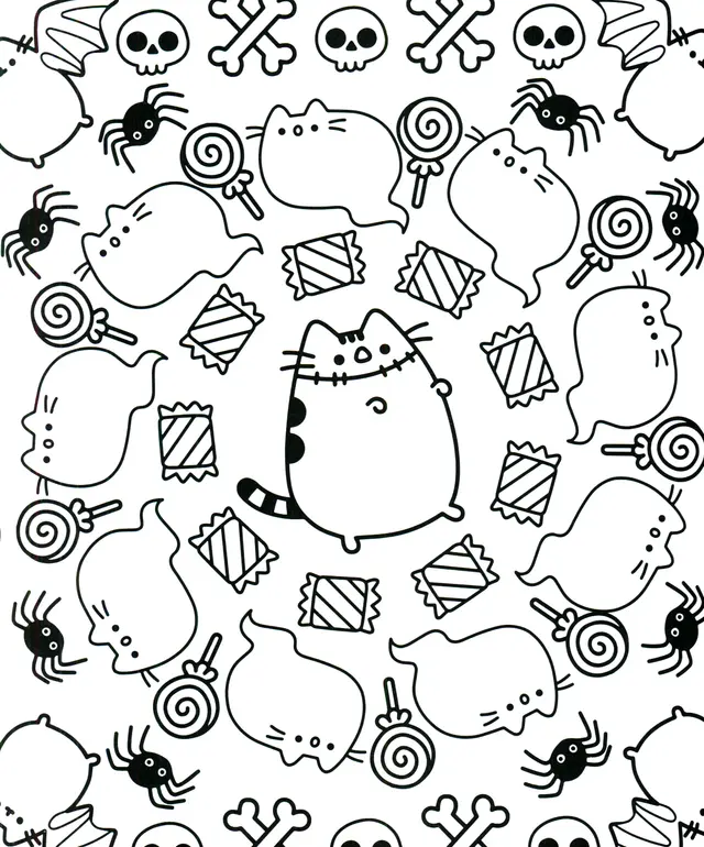 Pusheen Halloween coloring page to print