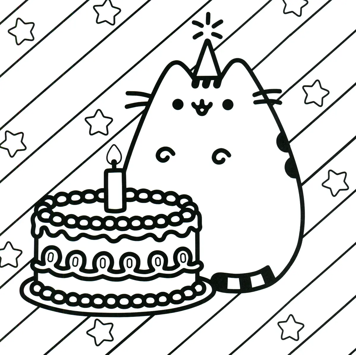 Ausmalbild Pusheen feiert Geburtstag zum Ausdrucken