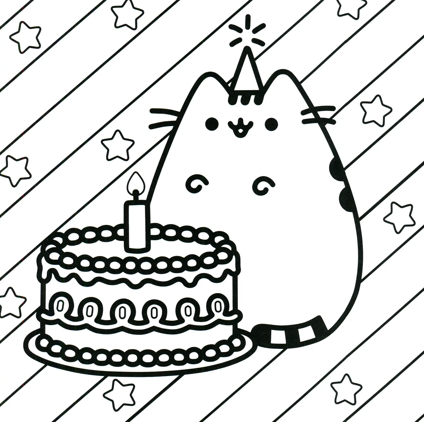 Coloriage Pusheen Célèbre son Anniversaire - Pusheen à imprimer