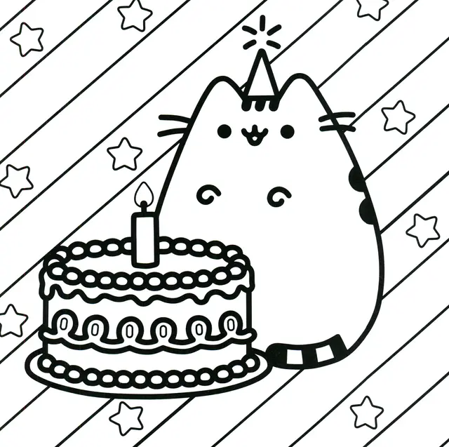 Pusheen Celebrates Her Birthday coloring page to print