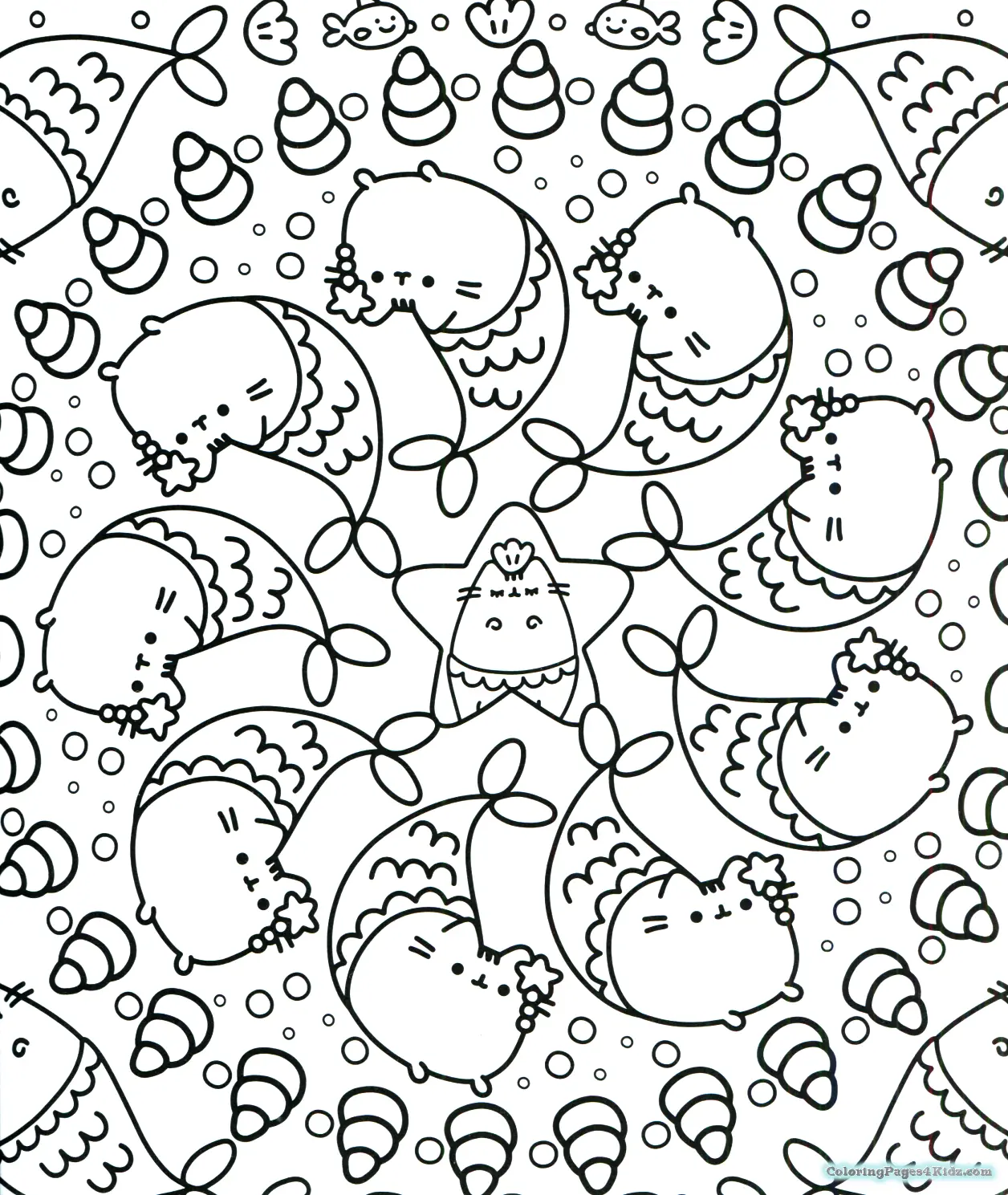 Coloriage Pusheen Mermaid Mandala Adulte - Pusheen à imprimer