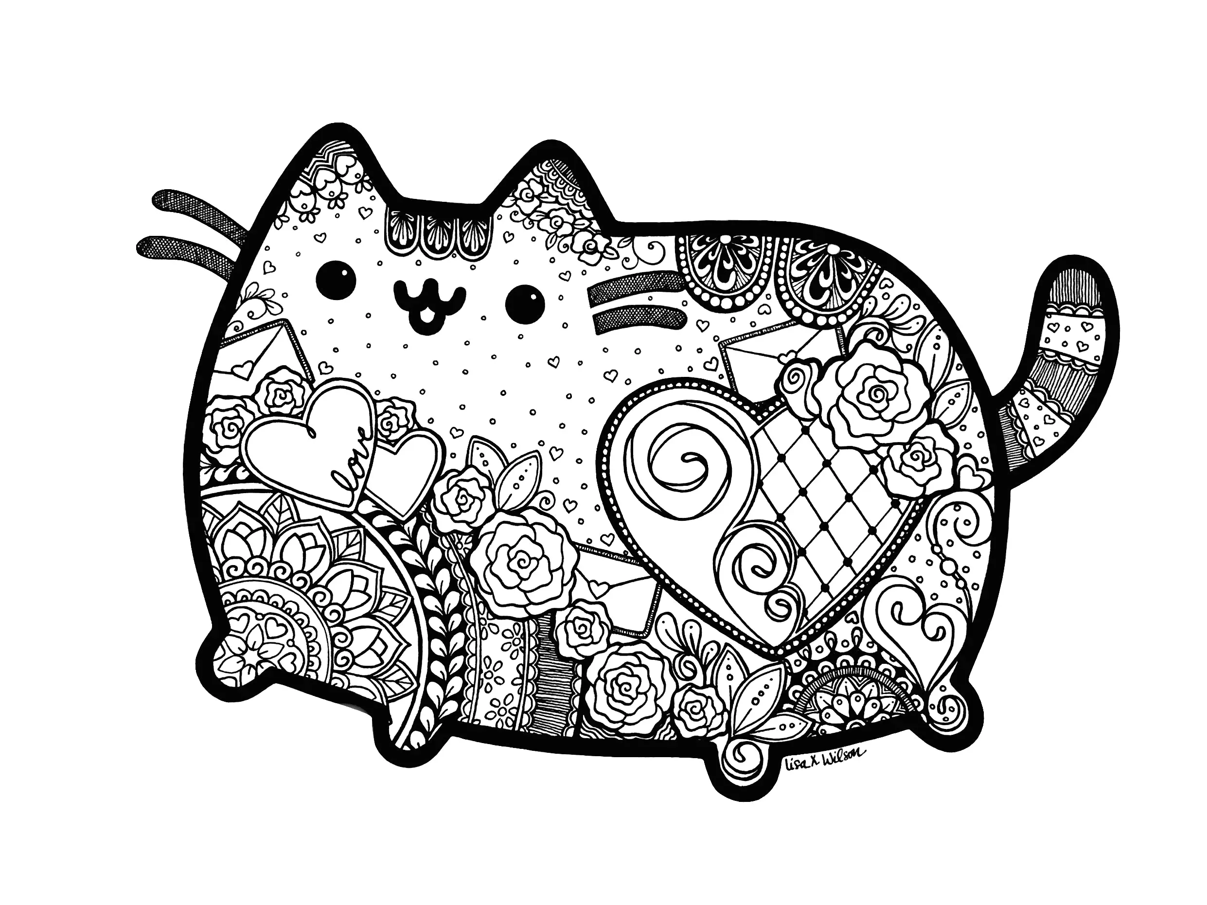 Coloriage Pusheen Mandala Zentangle Adulte - Pusheen à imprimer