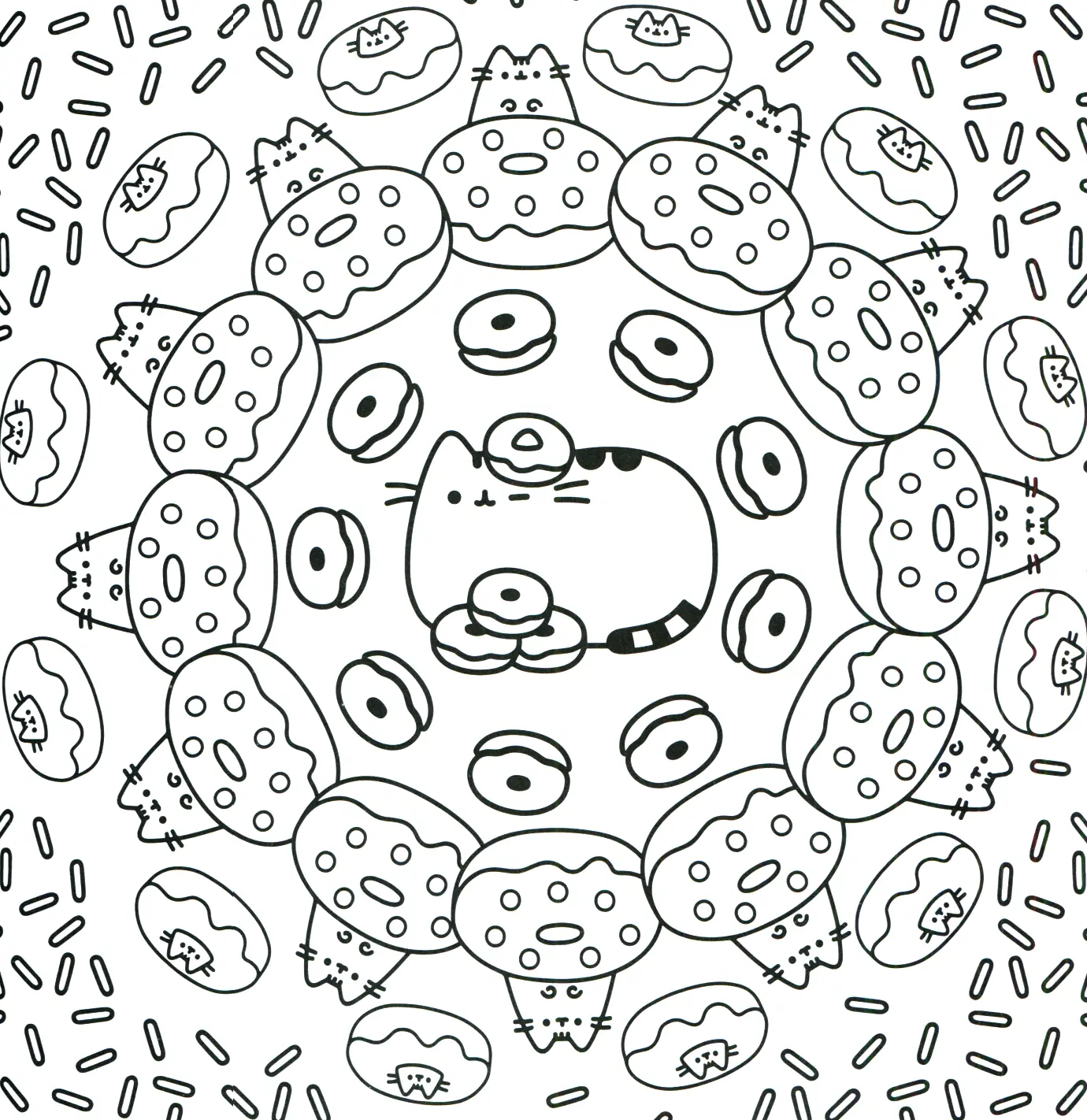 Coloriage Pusheen Motif Gourmand Beignets - Pusheen à imprimer
