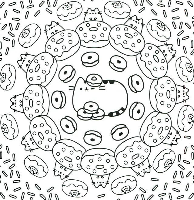 Pusheen Donut Pattern coloring page to print