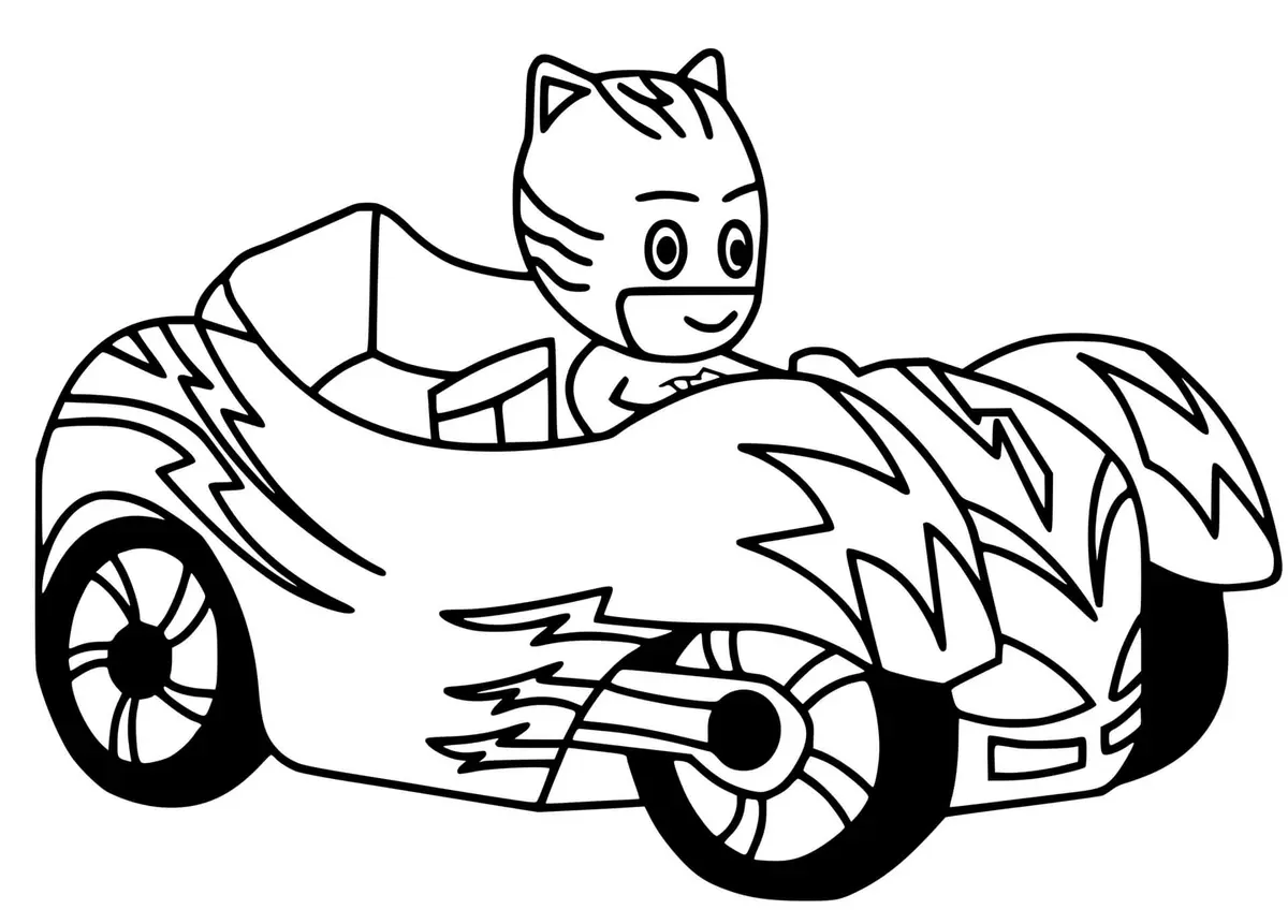 Disegno di PJ Masks Gattoboy e la macchina da corsa da stampare