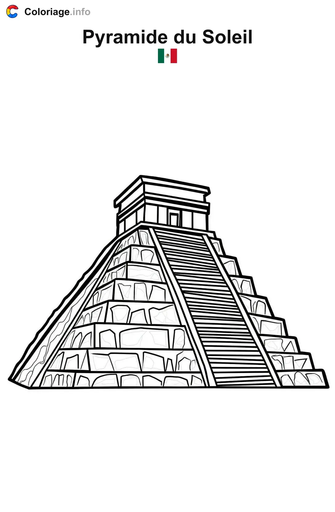 Coloriage Pyramide du Soleil Mexique - Monuments à imprimer