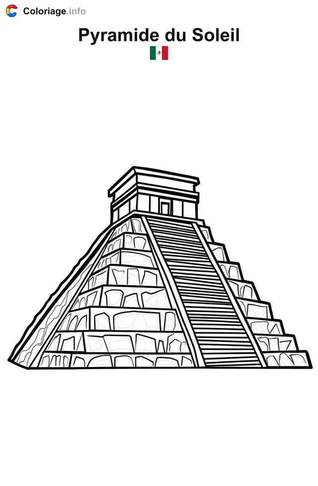 Coloriage Pyramide du Soleil Mexique - Monuments à imprimer