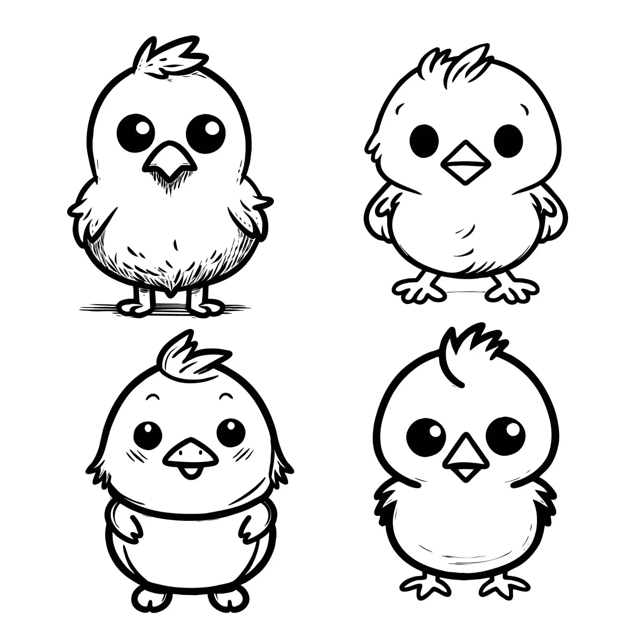 Coloriage Quatre Poussins Mignons Dessin Noir Blanc - Poule à imprimer