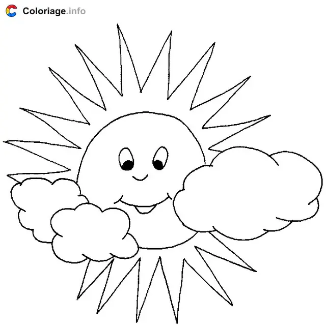 Coloriage Quelques nuages devant le soleil - Soleil à imprimer