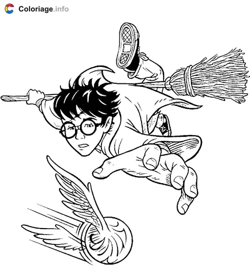 Harry Potter on His Broomstick Playing Quidditch coloring page to print