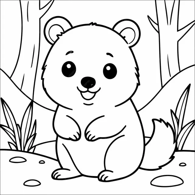 Ausmalbild Süßes Quokka-Känguru im Wald zum Ausdrucken