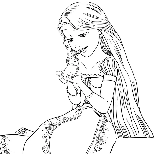 Coloriage Raiponce Parle Avec Son Animal Pascal - Raiponce à imprimer