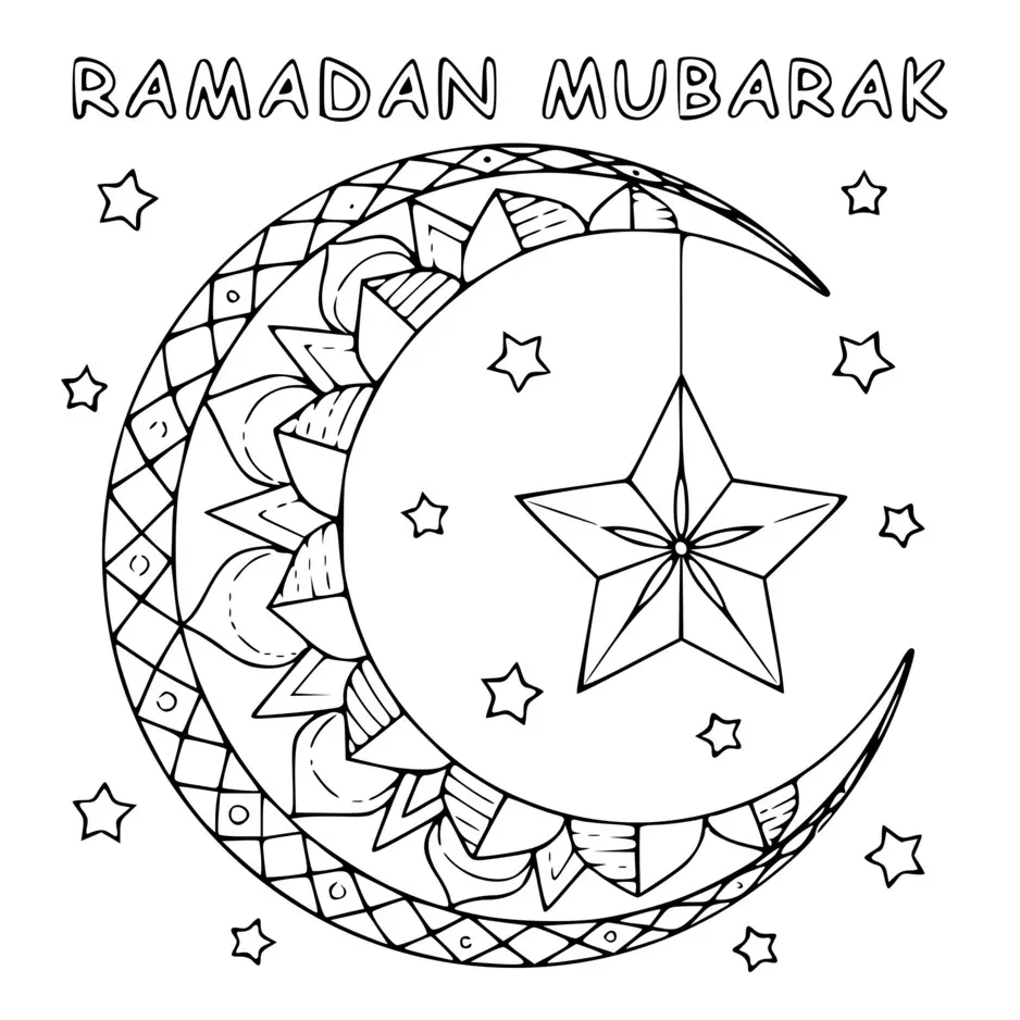 Coloriage Ramadan Mubarak Lanterne Lune - Ramadan à imprimer