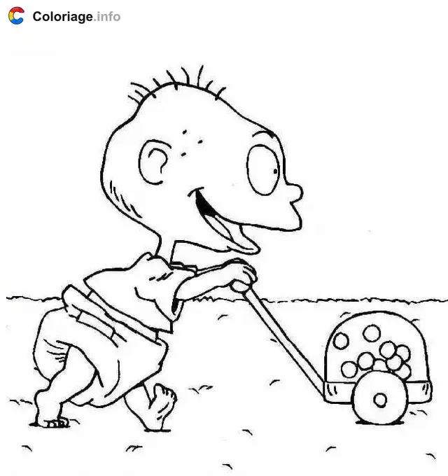 Desenho de Tommy Pickwick puxando seu carrinho de brinquedos para colorir