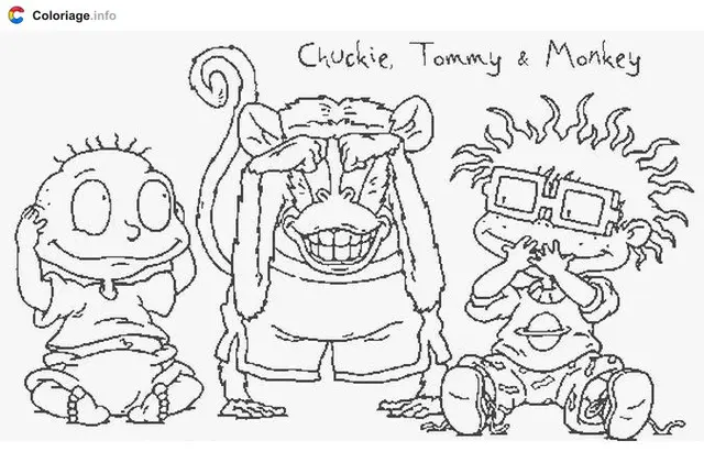 Desenho de Chuckie, Tommy e Macaco Reunidos para colorir