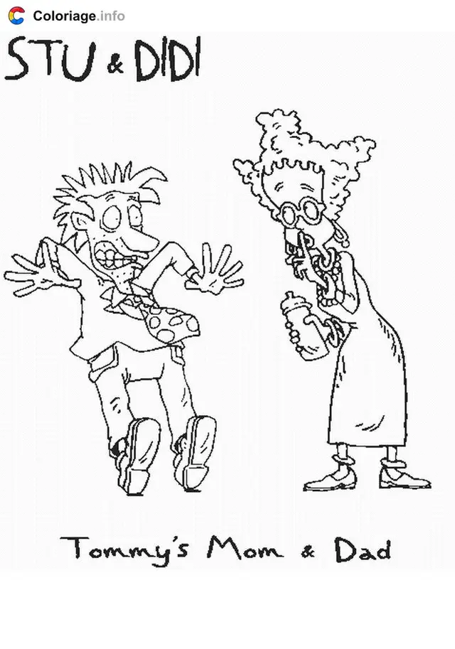 Desenho de Stu e Didi com os bebês para colorir