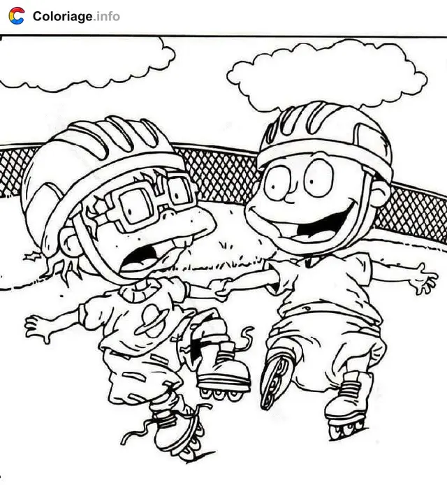 Desenho de Tommy e Dil Patinando e Rindo para colorir