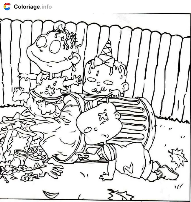 Desenho de Os Rugrats brincando no jardim para colorir