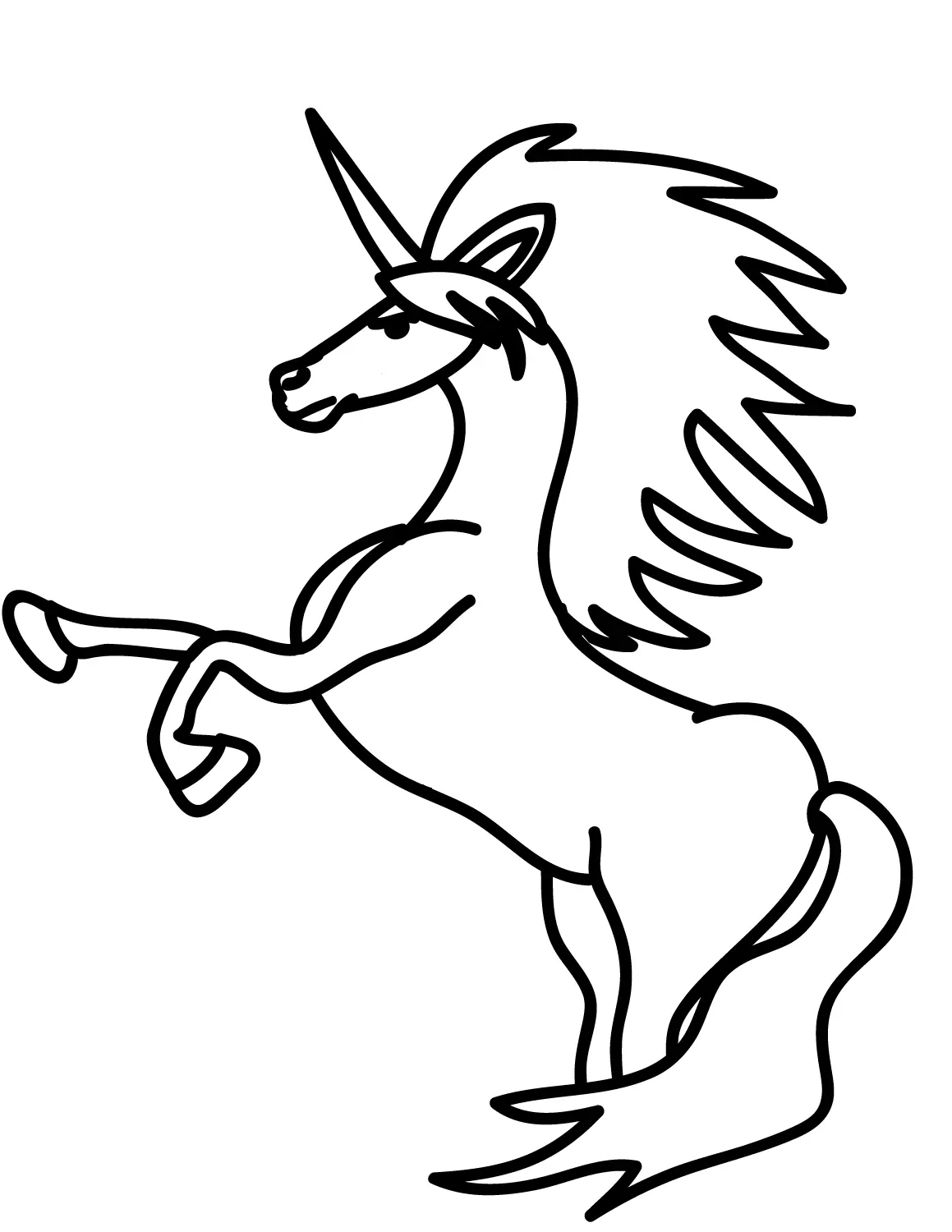 Ausmalbild Aufbäumendes Einhorn zum Ausdrucken