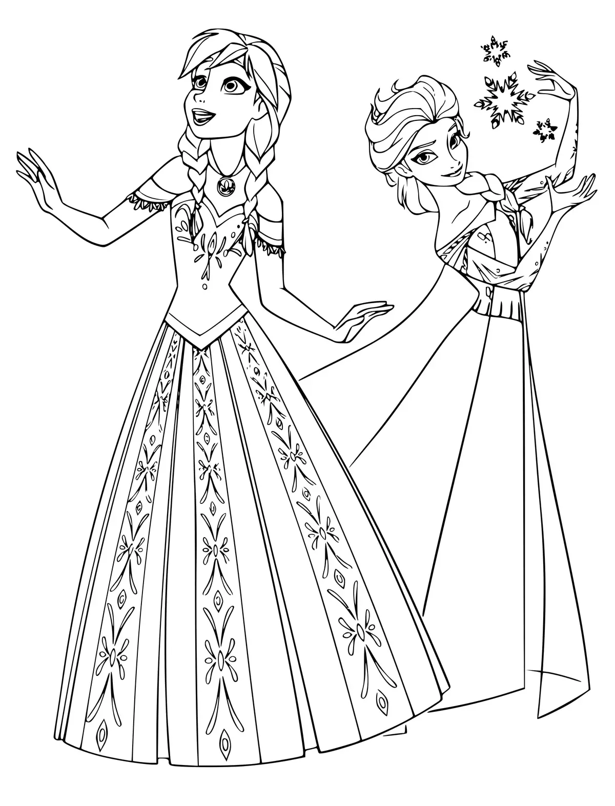 Frozen Princess Anna and Elsa coloring page to print