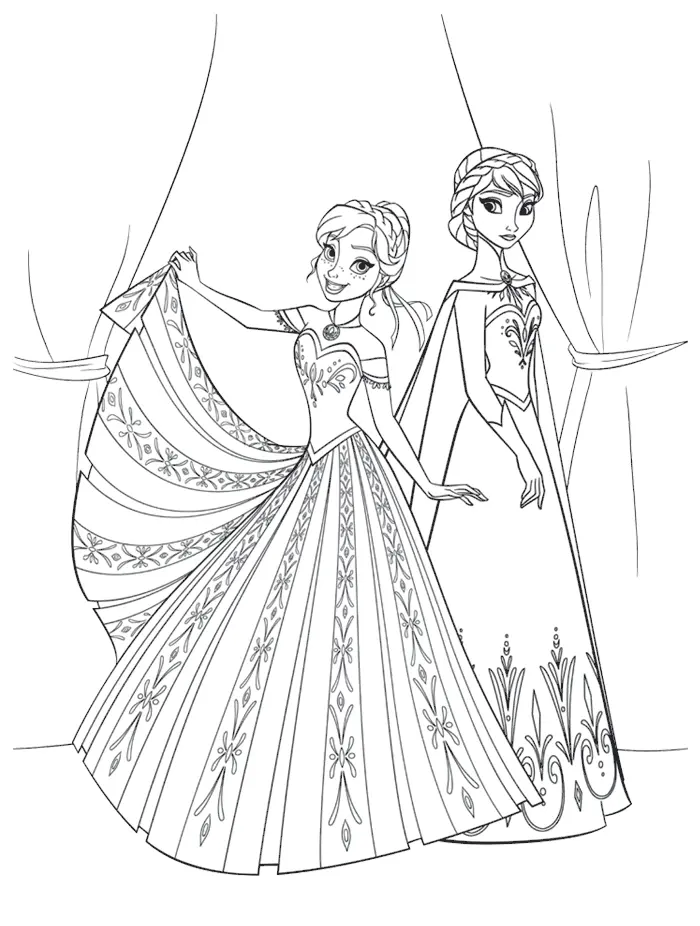 Frozen Princess Anna and Elsa coloring page to print