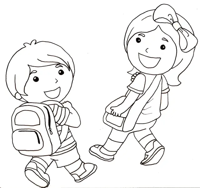 Coloriage Rentrée Maternelle Deux Élèves - Maternelle à imprimer