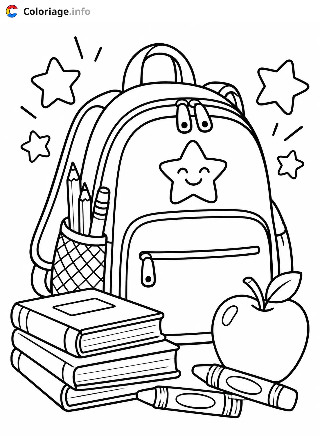 Coloriage Rentrée scolaire avec cartable à imprimer