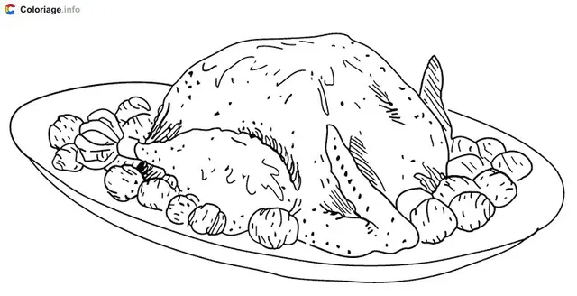 Coloriage Repas avec une dinde - Cuisine à imprimer