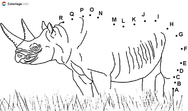 Coloriage Rhinocéros dans la savane - Points a relier à imprimer