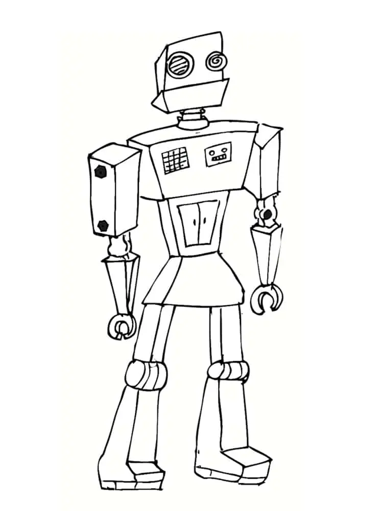 Ausmalbild Alter Roboter stehend zum Ausdrucken