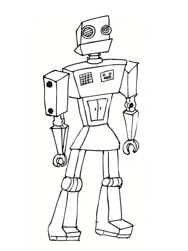 Coloriage Robot Ancien Debout - Robot à imprimer