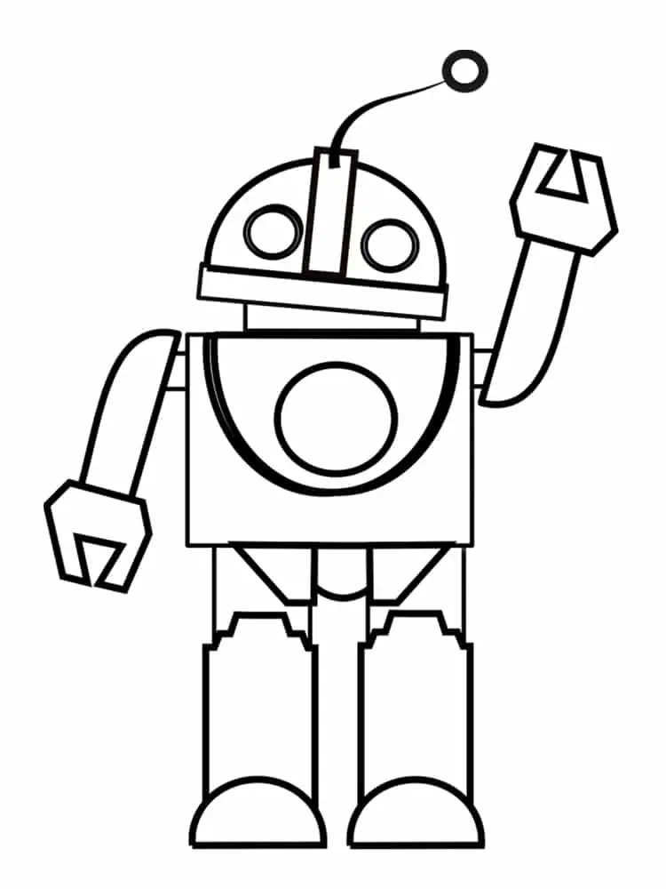 Ausmalbild Android-Roboter winkt zur Begrüßung zum Ausdrucken