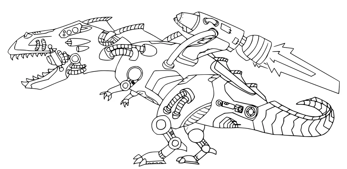 Ausmalbild Roboter-Dinosaurier mit Rakete zum Ausdrucken