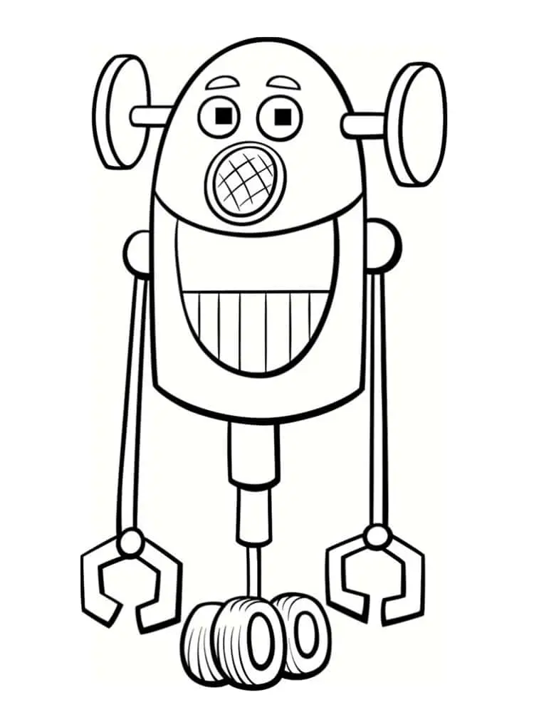 Ausmalbild Lustiger Roboter mit breitem Grinsen zum Ausdrucken