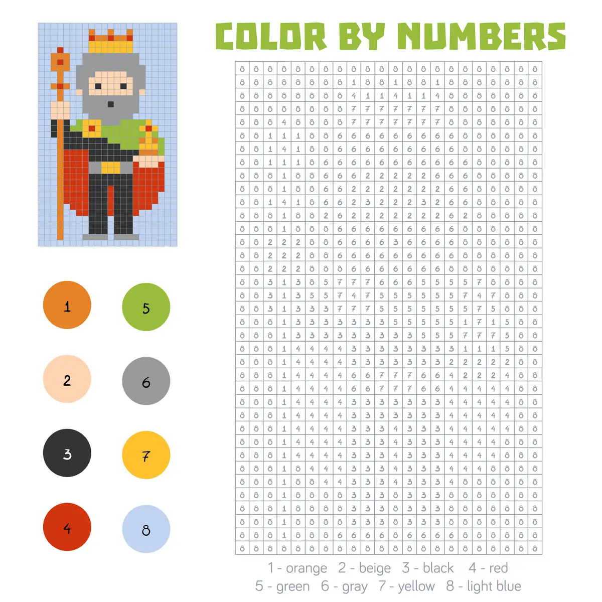 Pixel Magic Castle King Color by Number coloring page to print