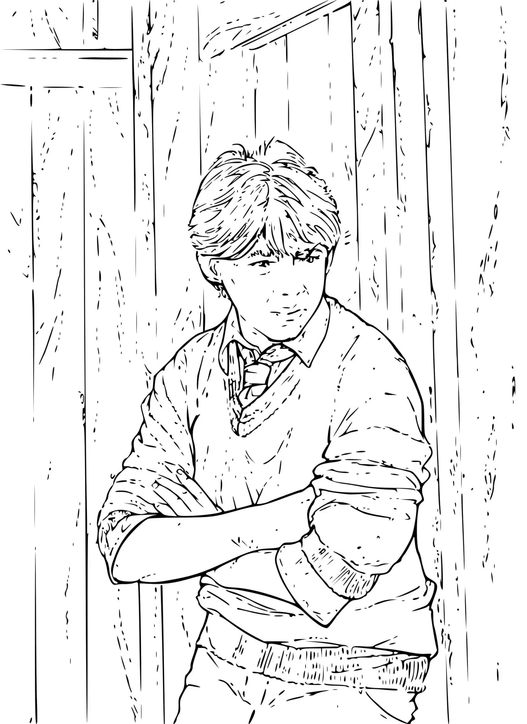Coloriage Ron Contre Le Mur - Harry potter à imprimer