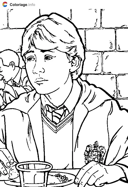 Ron Weasley in the Hogwarts Cafeteria coloring page to print