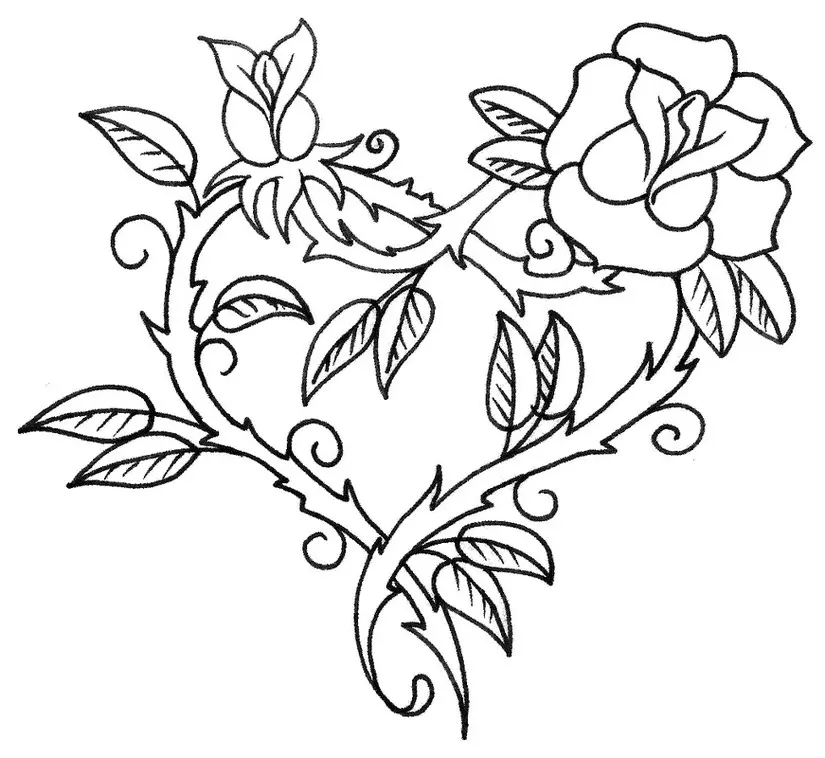 Coloriage Rose En Forme De Cœur - Rose à imprimer