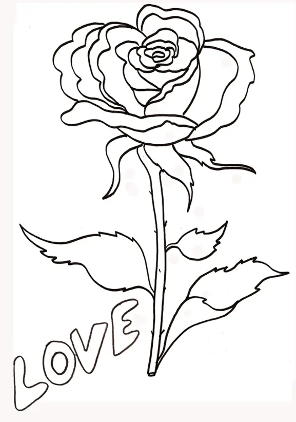Coloriage Rose encadrant un cœur délicatement - Rose à imprimer