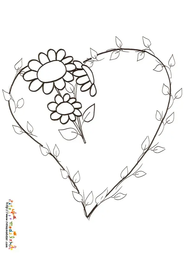 Coloriage Rose épanouie avec couronne de cœurs - Rose à imprimer