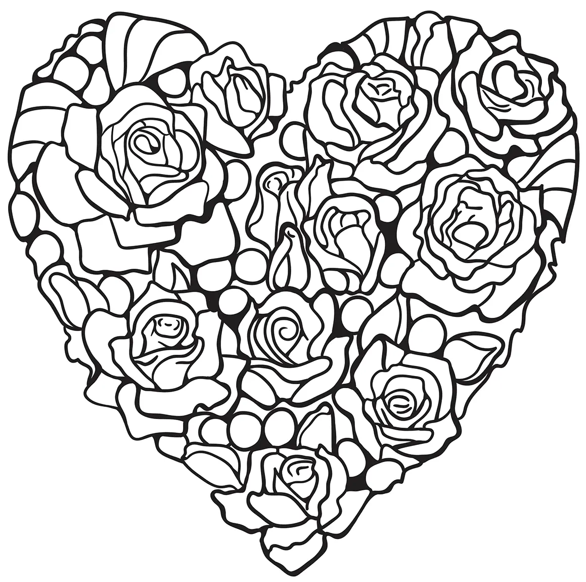 Coloriage Roses En Forme De Cœur - Coeur à imprimer