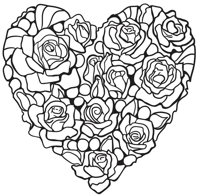 Coloriage Roses En Forme De Cœur - Coeur à imprimer