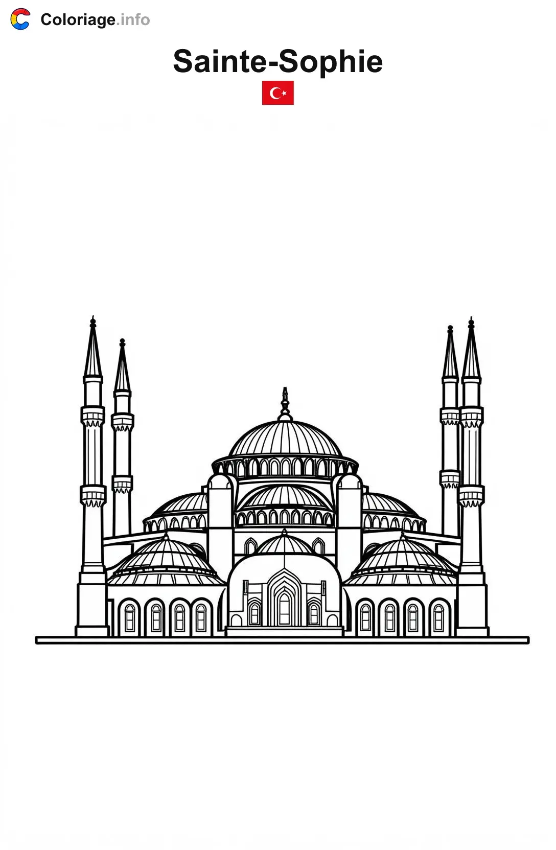 Coloriage Sainte-Sophie Turquie - Monuments à imprimer