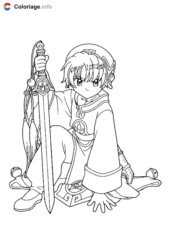 Coloriage Jeune guerrière avec épée magique - Sakura à imprimer