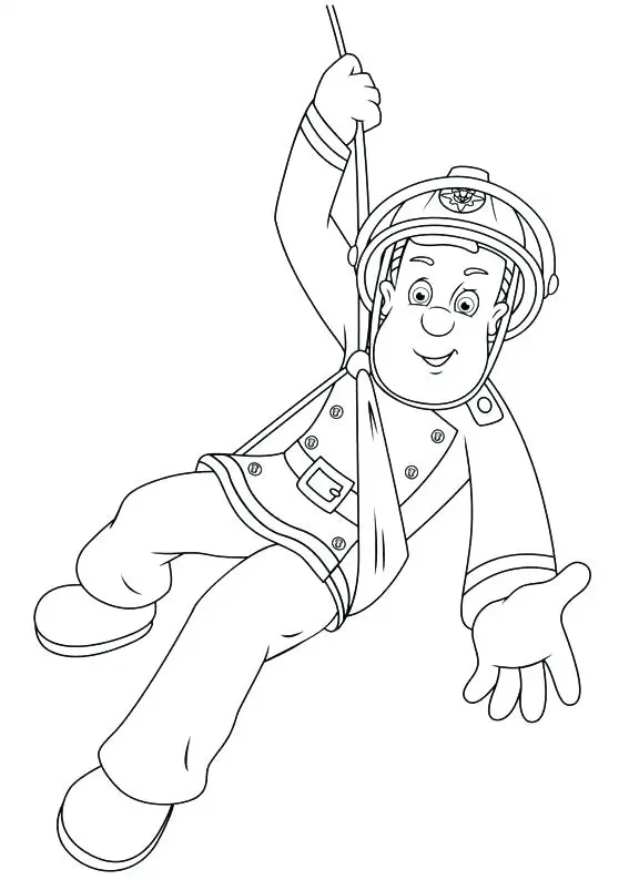 Coloriage Sam Le Pompier Accroche A Une Corde - Sam le pompier à imprimer
