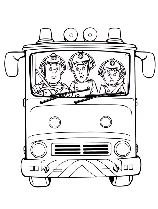 Coloriage Sam Le Pompier Et Camarades Dans Un Camion De Pompiers - Sam le pompier à imprimer