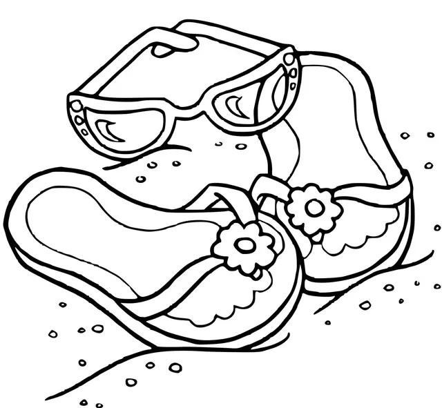 Coloriage Sandale De Plage Et Lunette De Soleil - Mer à imprimer