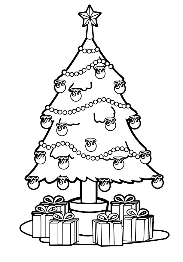 Coloriage Sapin de Noël orné de guirlandes - Sapin Noël à imprimer