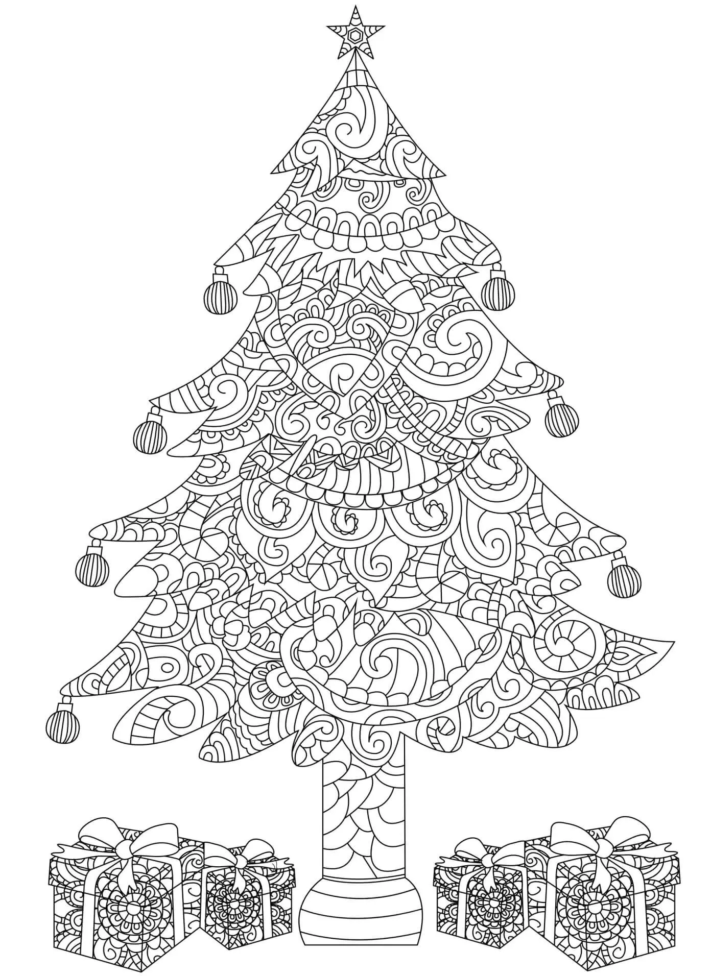Coloriage Sapin De Noël Mandala Zentangle Anti Stress - Noël adulte à imprimer